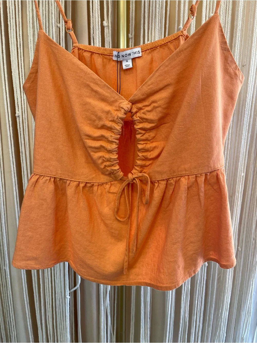 orange keyhole babydoll camisole top with adjustable straps & ruched peplum hem